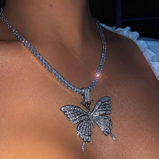 Iced Out Crystal Pave Butterfly Pendant