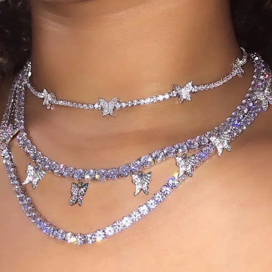Iced Out Butterfly Choker Necklace