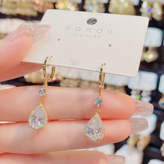 zircon droplet tassel earrings