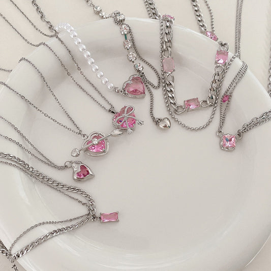 Y2K Pink Crystal Necklace